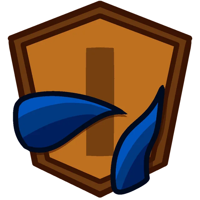 An orange shield badge with blue horns